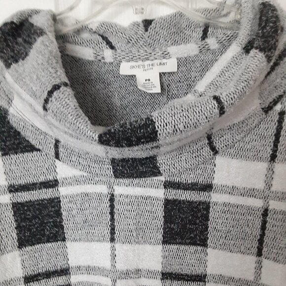 Skye's The Limit Small Petite Black/White Cowl Neck 20" Sleeve Sweater - Picture 2 of 4